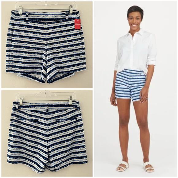 Spanx Sunshine 6" Shorts UPF 50+ Blue Painted Stripe Summer Beach Medium NWT - Picture 1 of 14